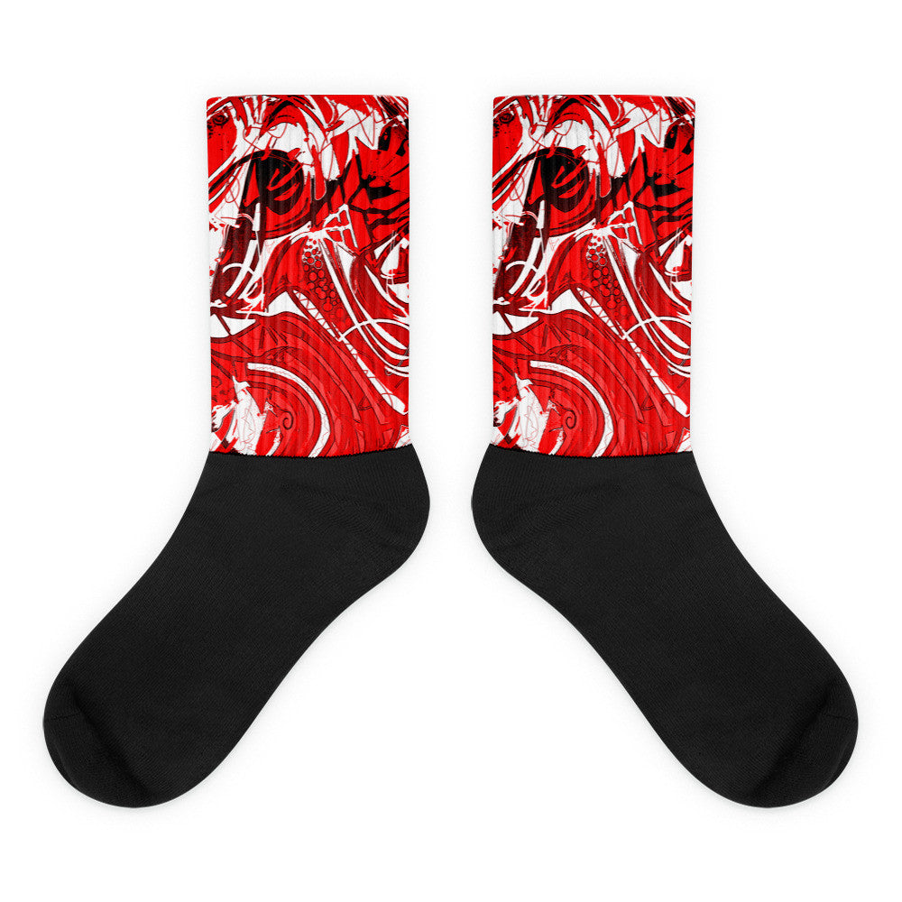 CoCo Red Abstract Black foot socks